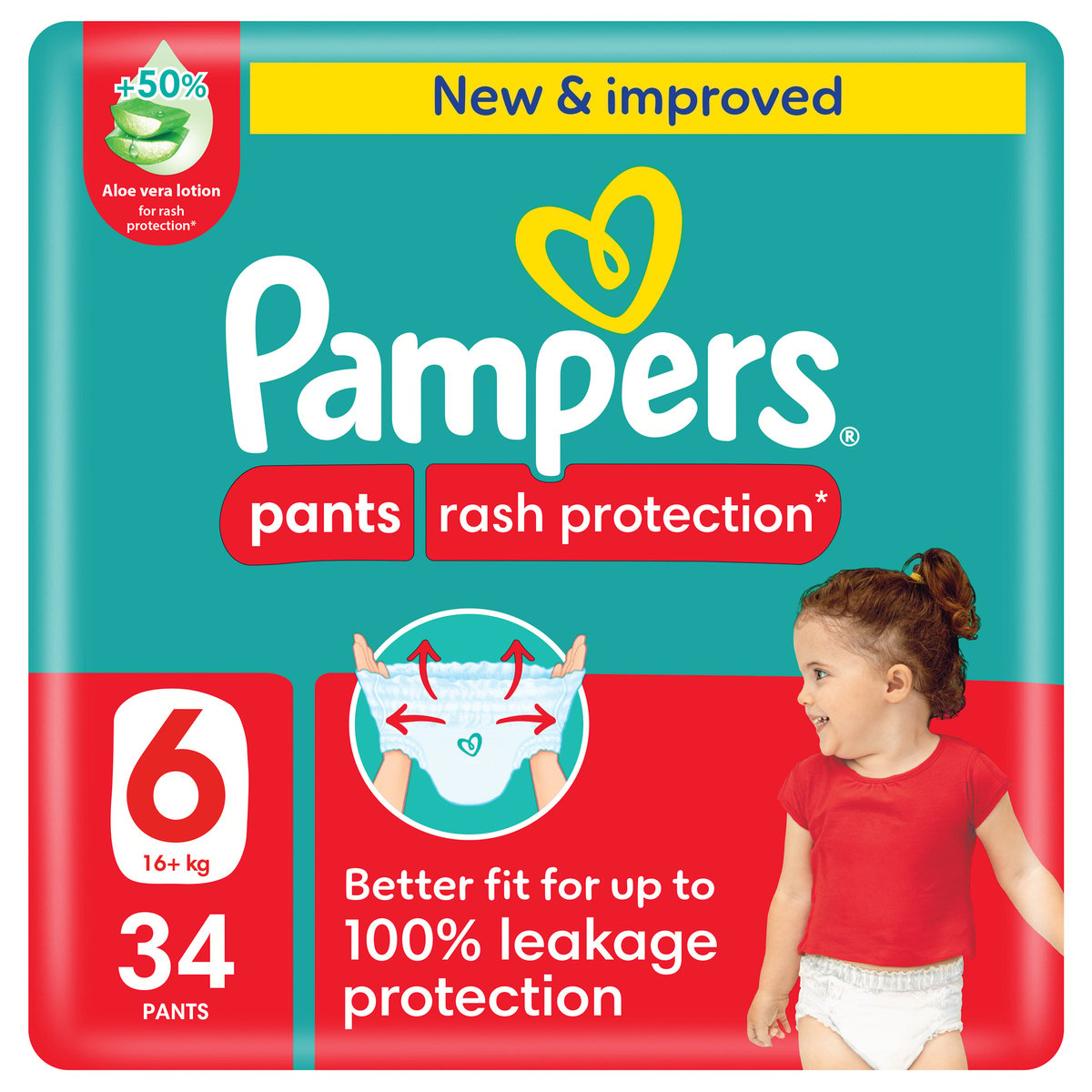 Pampers Rash Protection Pants Diapers, Size 6, 16+kg, Mega Pack, 34 pcs