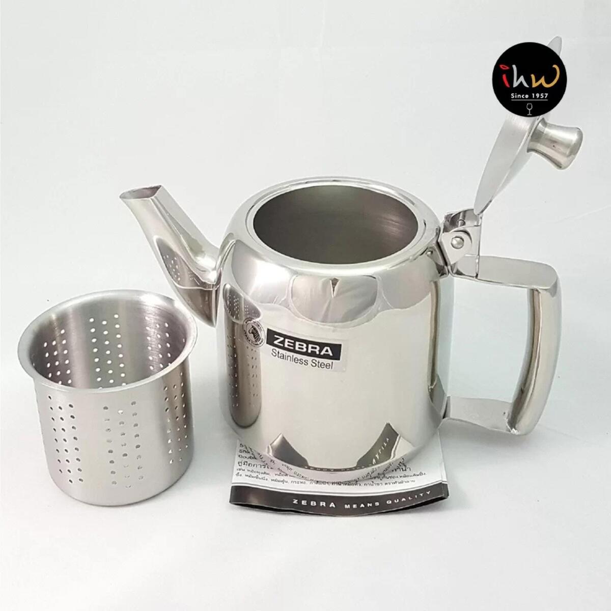 Zebra Stainless Steel Tea Pot With Strainer, 1L, 113404