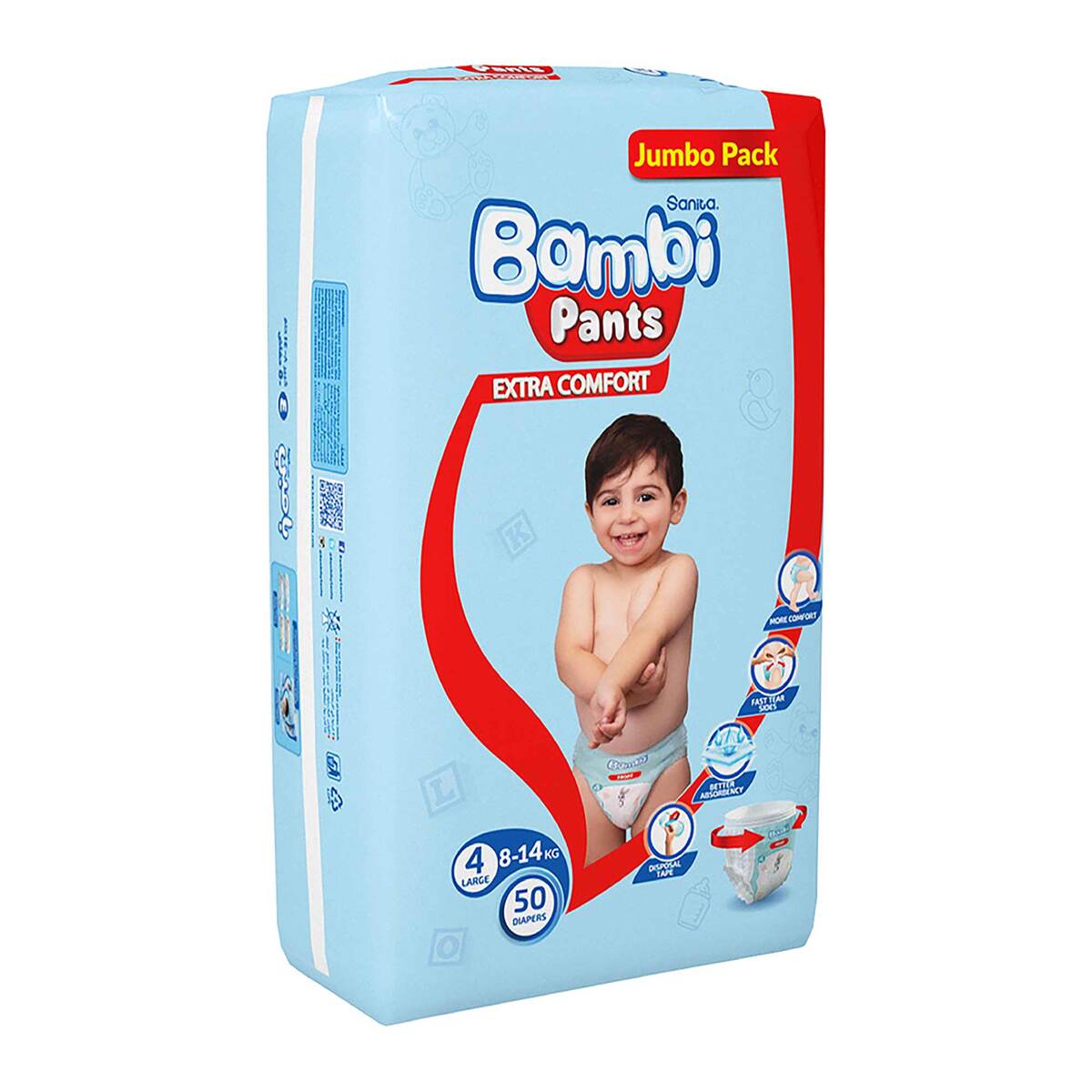 Sanita Bambi Baby Diaper Pants Size 4 Large 8-14 kg 50 pcs Online at Best  Price, Baby Nappies