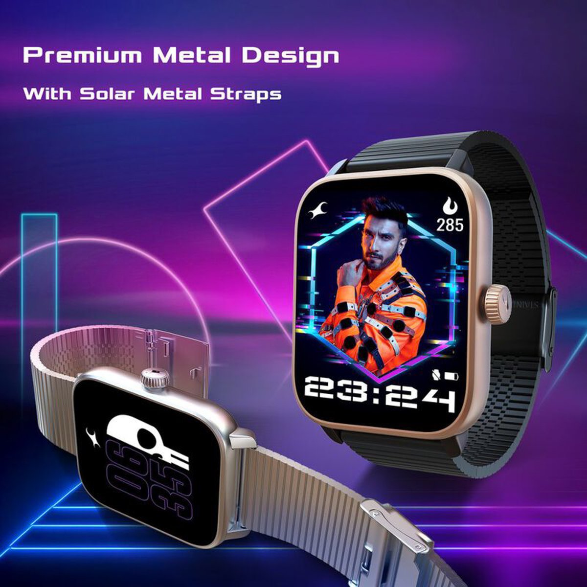 Fastrack Phantom with 1.85" Super HD Display Functional Crown BT Calling Premium Black Solar Metal Smartwatch