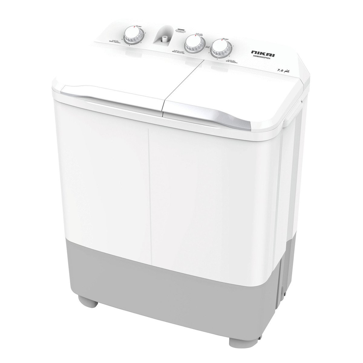 Nikai Semi Automatic Twin Tub Washing Machine, 7 kg, 1620 RPM, White, NWM0900SPN