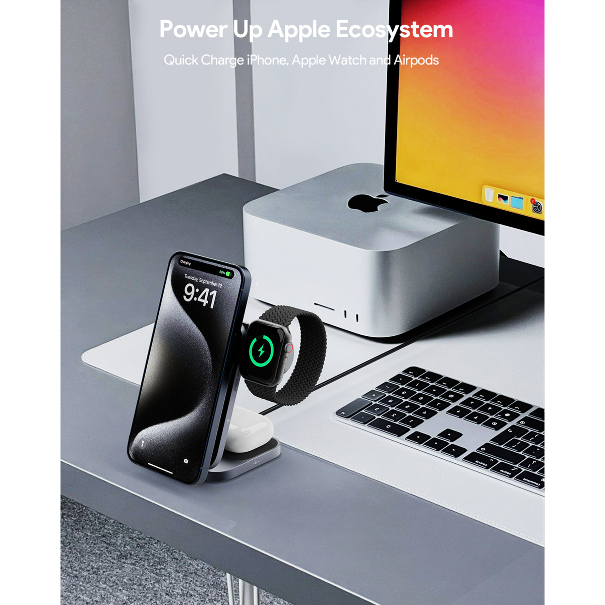 Aukey MagFusion Z Qi2 3-in-1 Foldable Magnetic Fast Wireless Charging Station, LC-MC312