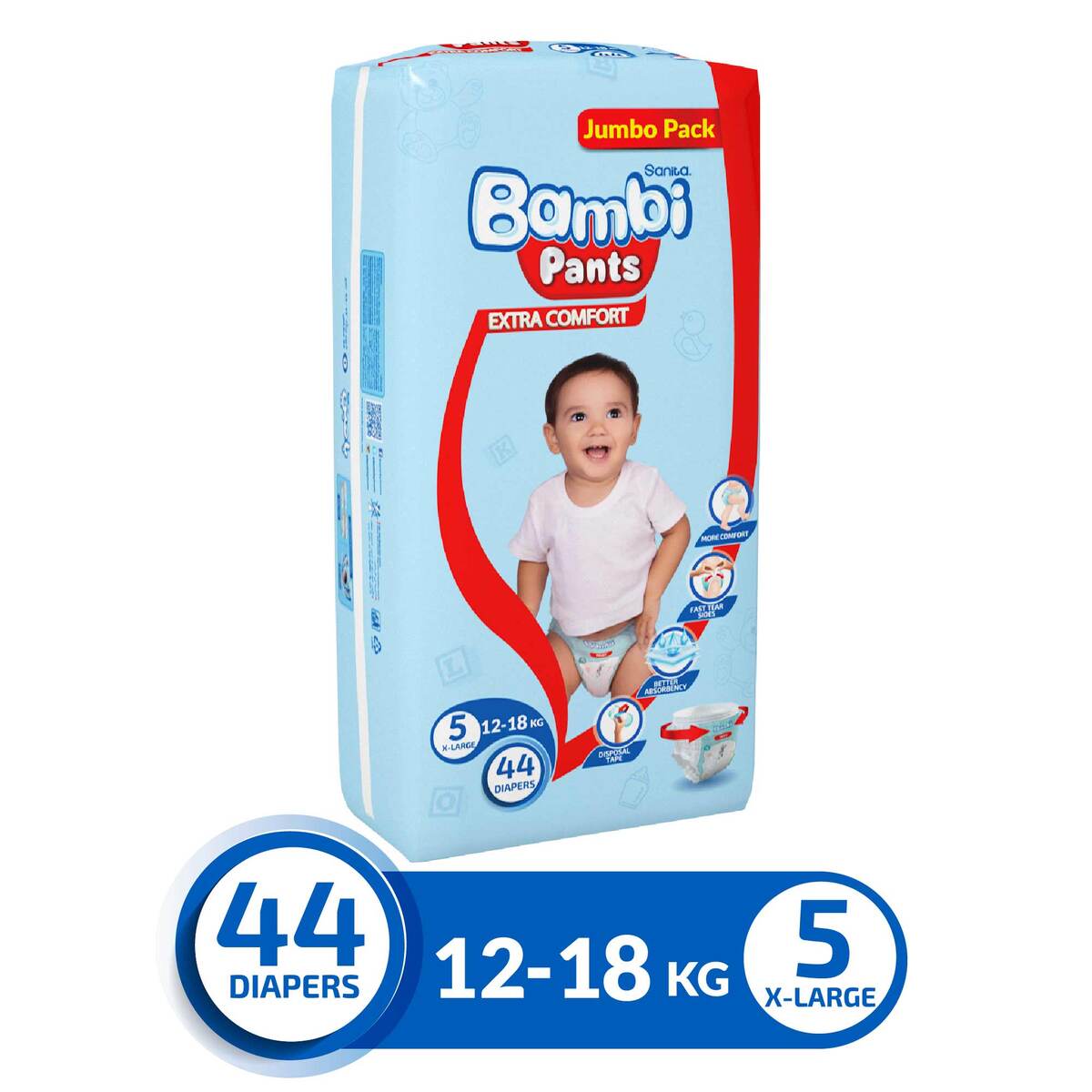 Sanita Bambi Baby Diaper Pants Size 5 Extra Large 12-18 kg 44 pcs Online at  Best Price, Baby Nappies