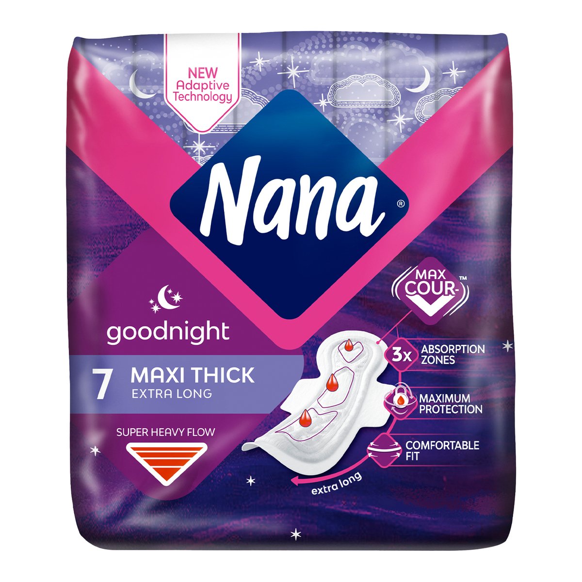 Nana Goodnight Maxi Thick Sanitary Pads with Wings For Super Heavy Flow 7 pcs