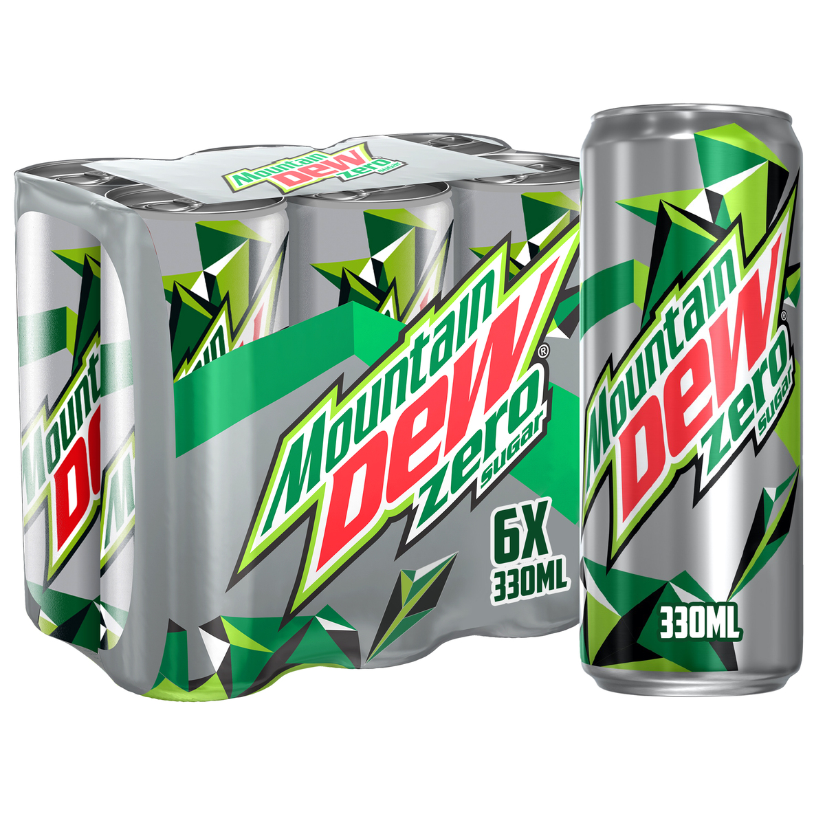 Mountain Dew Zero Sugar-Free Can Soft Drink 6 x 330 ml