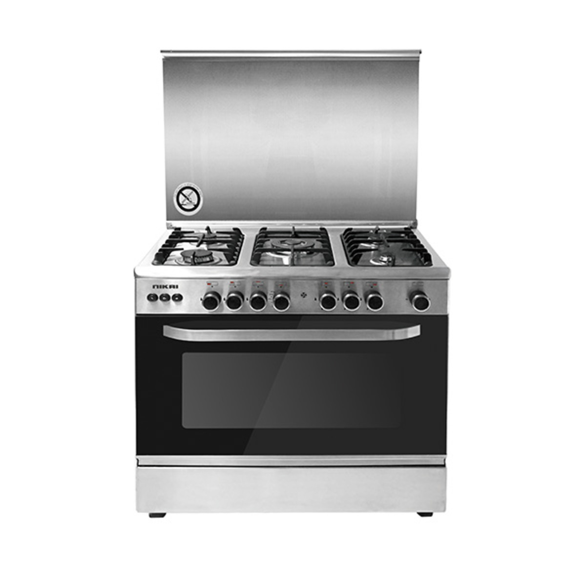 Nikai Stainless Steel Free Standing Gas Cooking Range,5 Burner, 90 x 60 cm,  Black/Silver, U6090EG