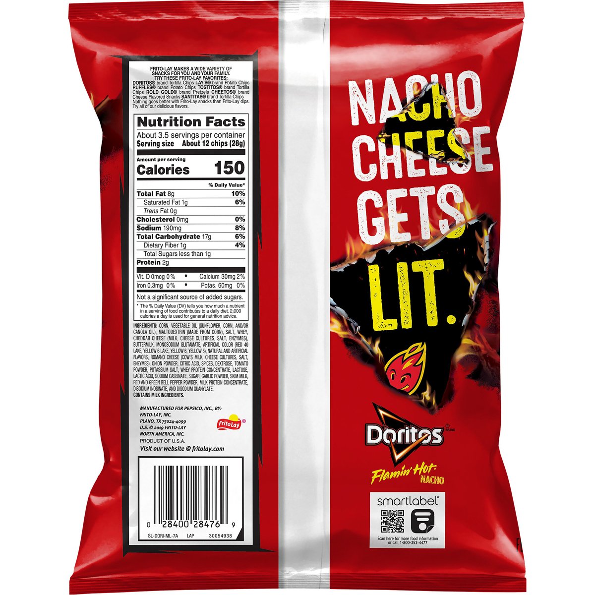 Doritos Flamin Hot Nacho Flavored Tortilla Chips 92.1 g