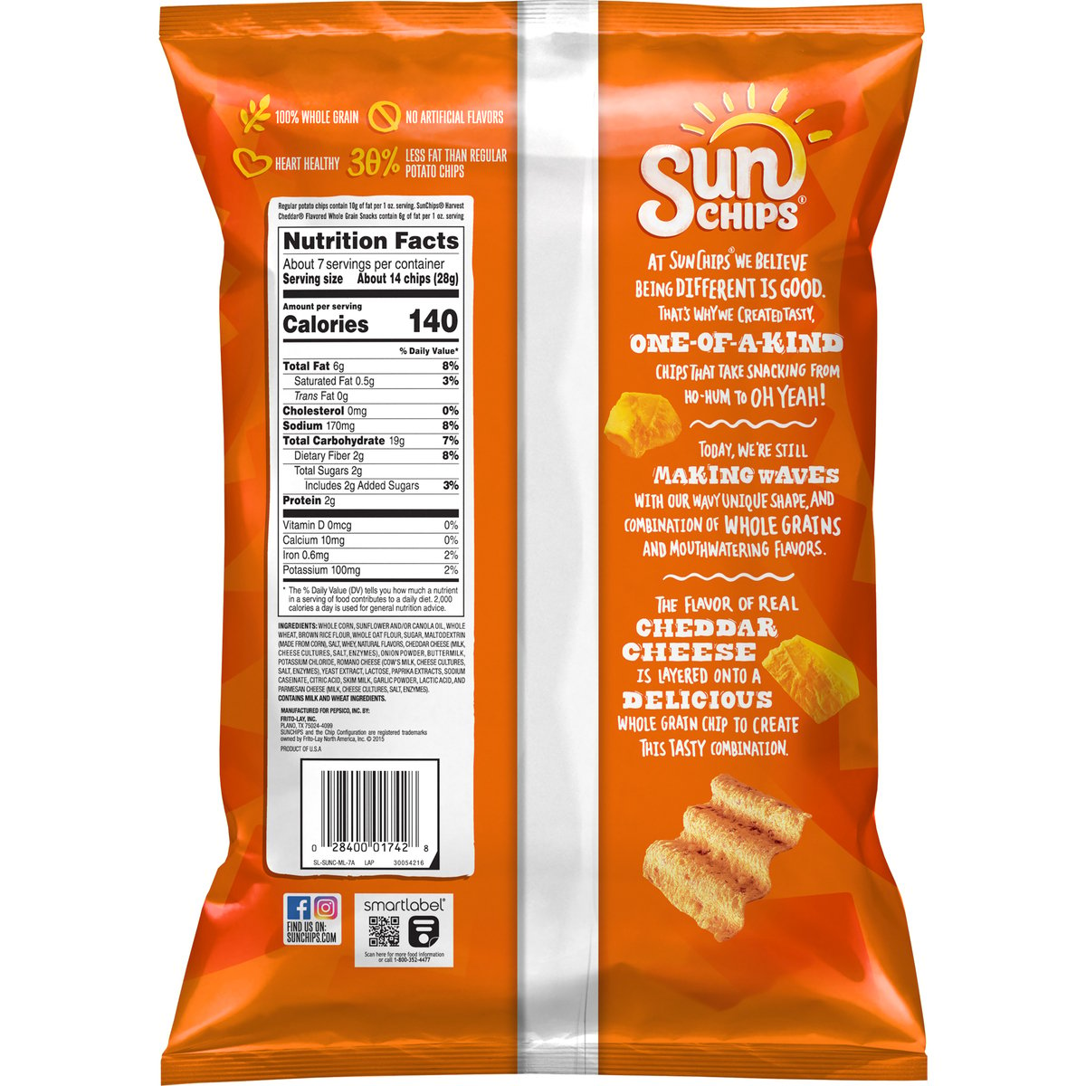 Fritolay Sun Chips Harvest Cheddar Whole Grain Snacks 184.2 g