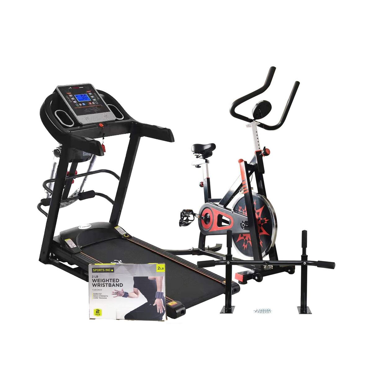 Techno Gear Treadmill with Massager T600B 1.75HP + Techno Gear Spinning Bike MZ-360 + Sports Champion Abdomen Iron GYM 38-4 + Sports INC Weighted Wristband LP8287