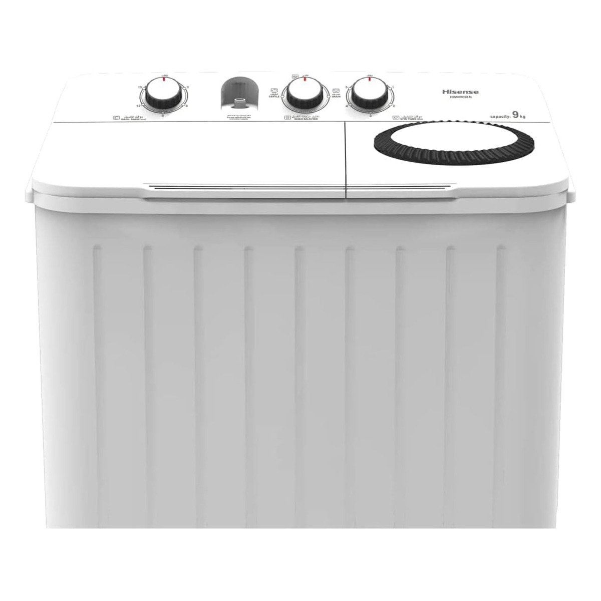 Hisense Twin Tub Semi Automatic Washing Machine, 9 kg, White, WSBE901