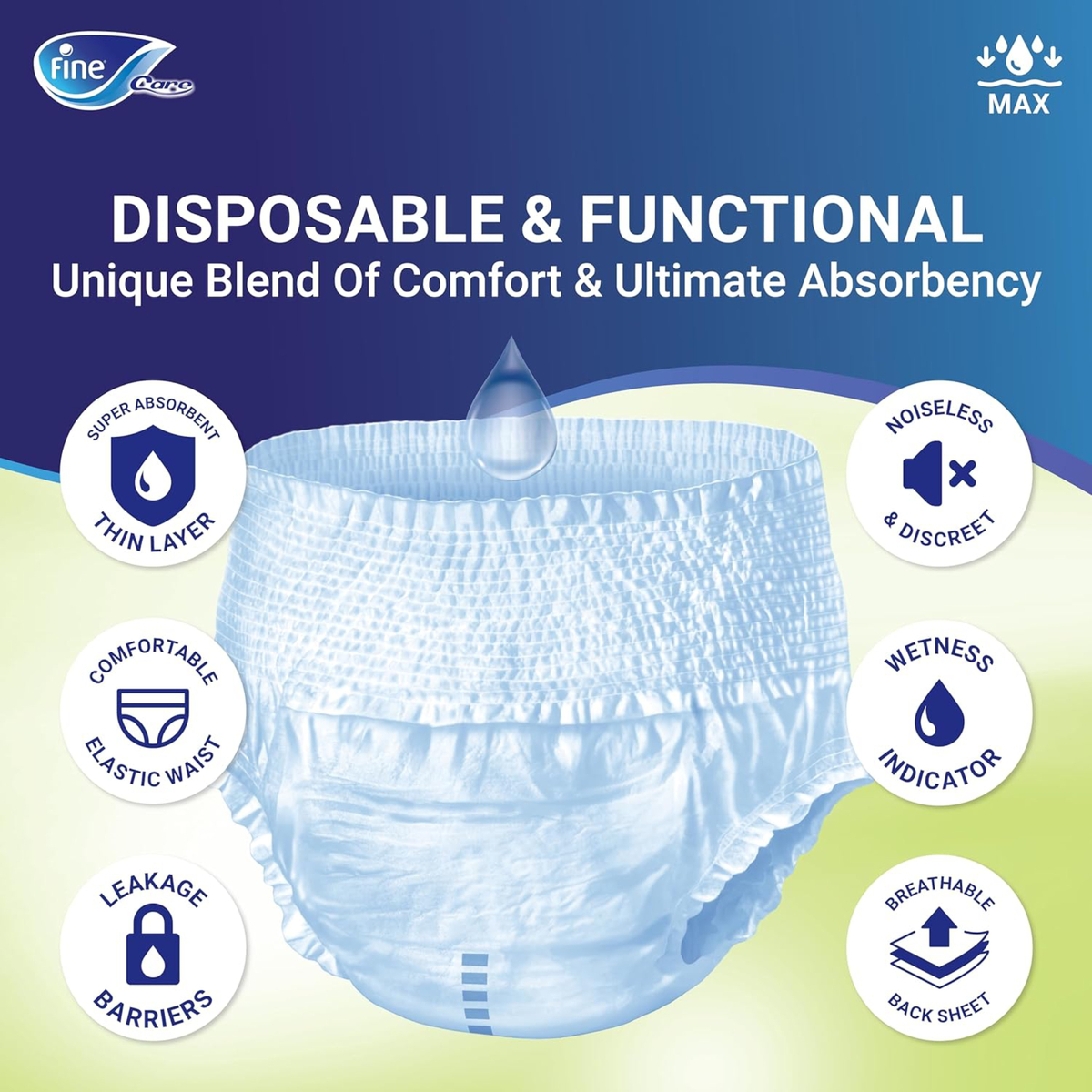 Fine Care Incontinence Adult Pull-Ups Pants Unisex Medium Waist Size 80 - 110 cm 14 pcs