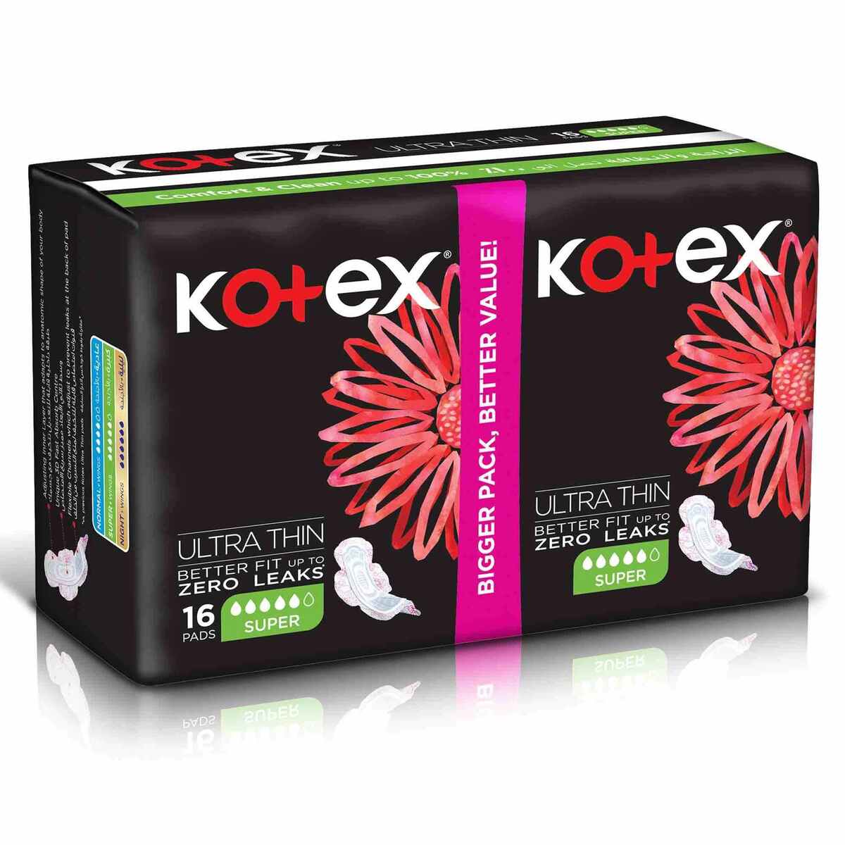 Kotex Natural Ultra Thin 100% Cotton Super Size Sanitary Pads with Wings 16 pcs