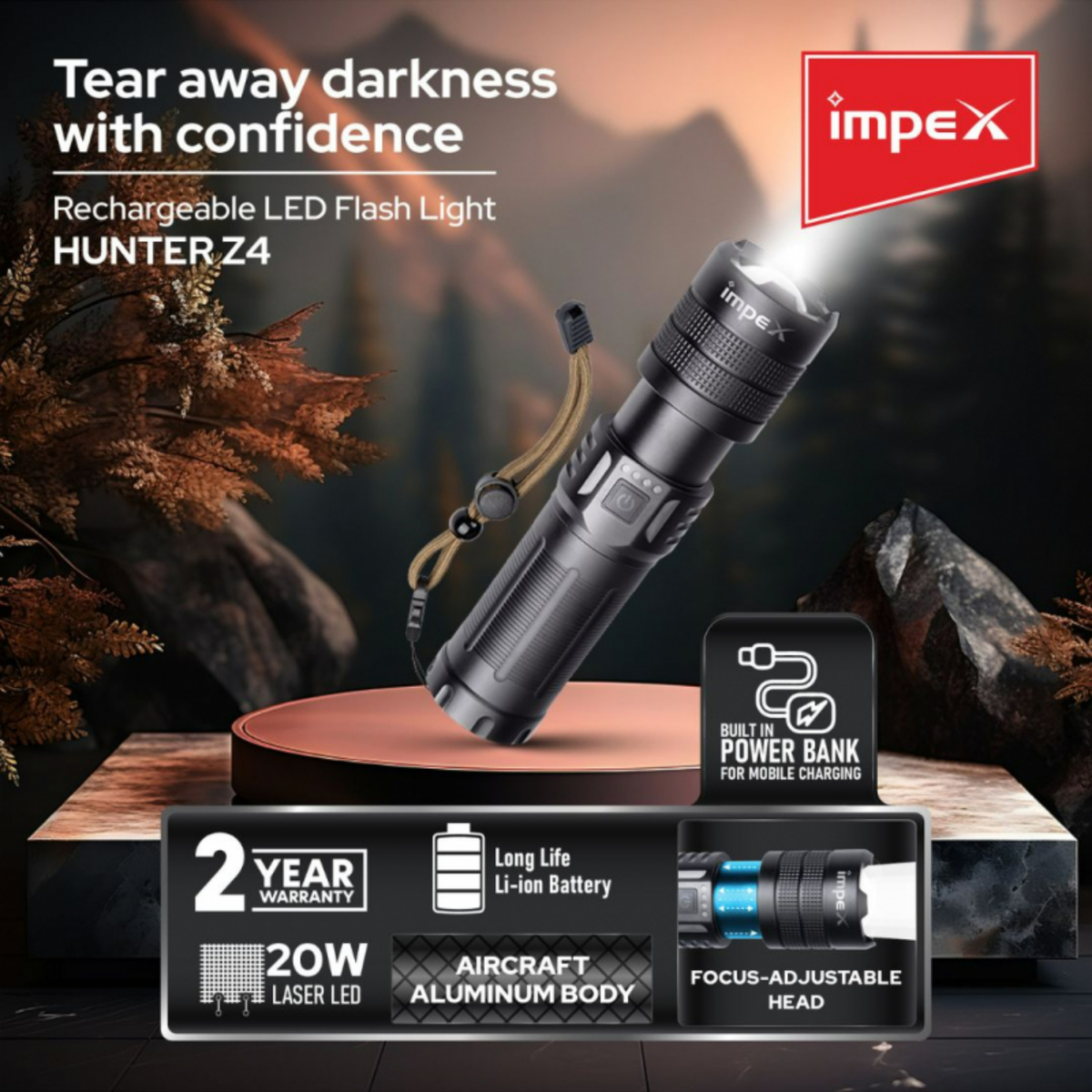 Impex Rechargeable Flashlight, Hunter Z4