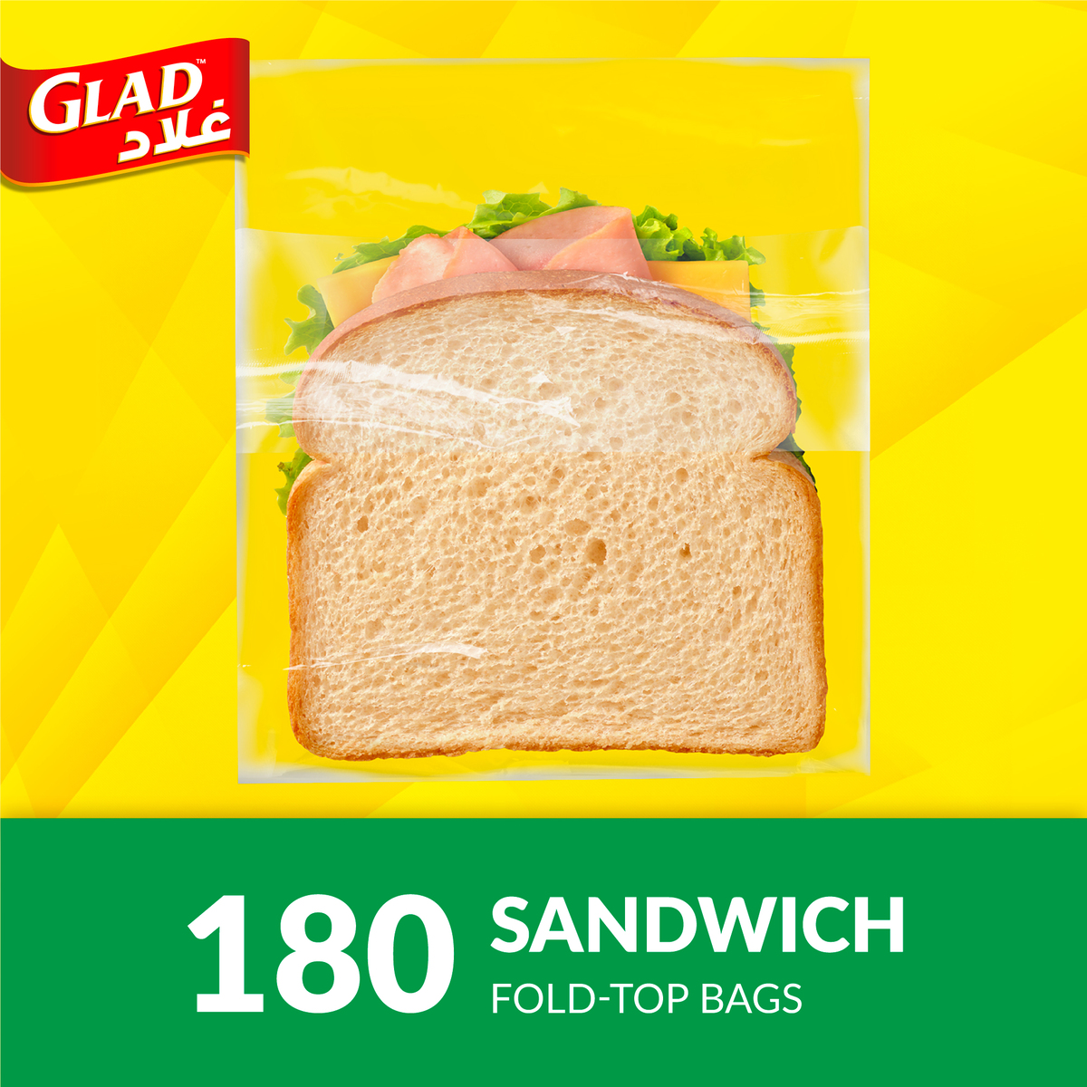 Glad Sandwich Fold-Top Bags, Size 13.5cm x 16cm 180 pcs