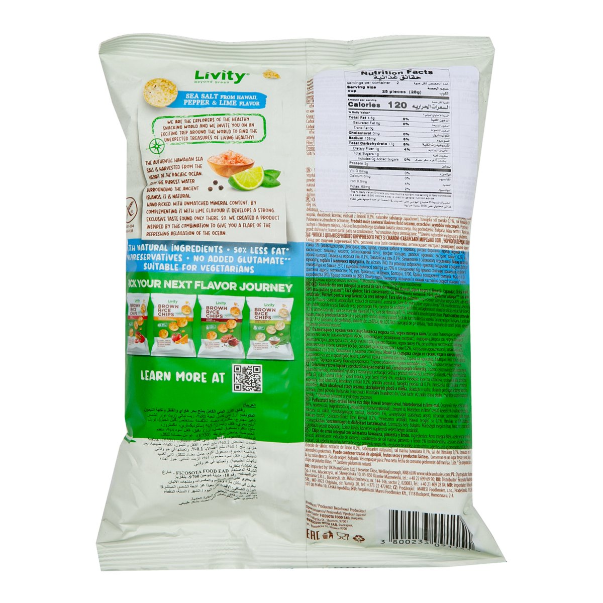 Livity Beyond Green Brown Rice Chips Sea Salt , Pepper & Lime Flavor 60 g