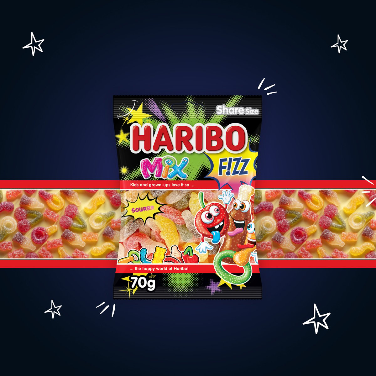 Haribo Fizz Mix Sour Gummy Candy 70 g