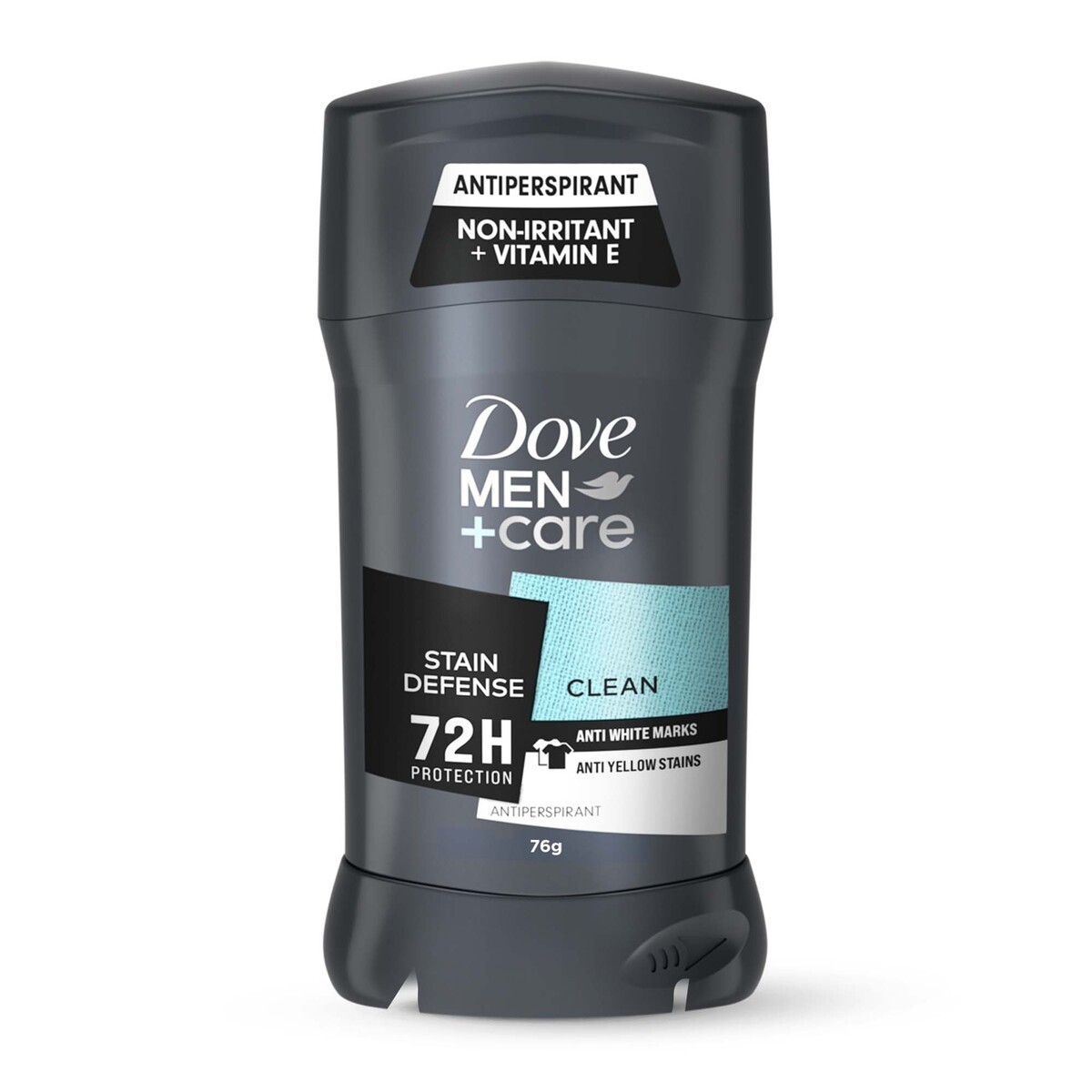 Dove Men+Care Anti-Perspirant Deodorant Stick Stain Defense Clean Scent Anti-White Marks & Yellow Stains with Vitamin E Moisturizer & 72H Protection 76 g