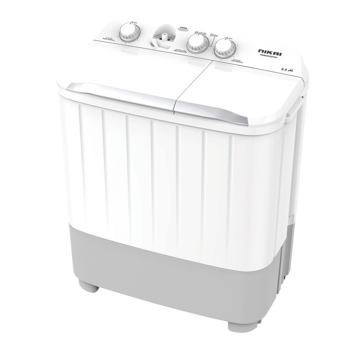 Nikai Semi Automatic Twin Tub Washing Machine, 6 kg, 1100 RPM, White, NWM0800SPN