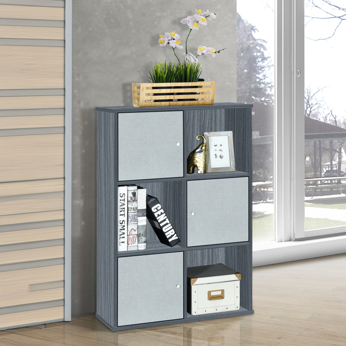 Maple Leaf Home Book Shelf, Graphite + Linen, BS-7278