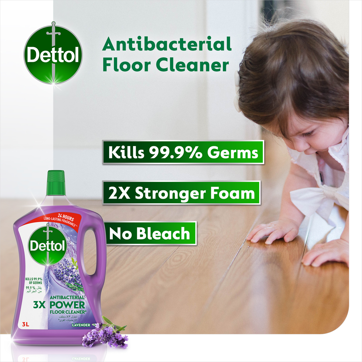 Dettol Power Antibacterial Floor Cleaner Lavender 3 Litres + 900 ml
