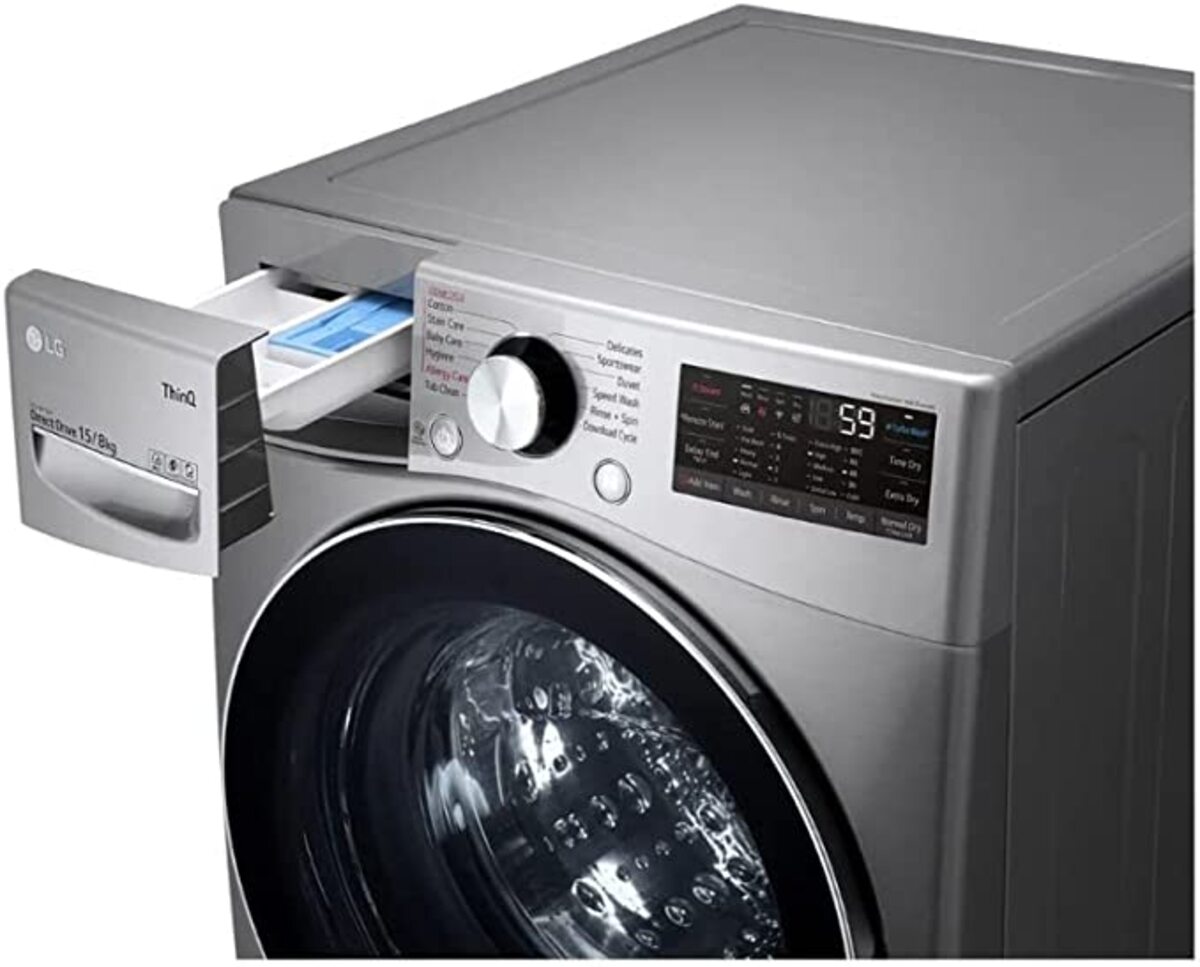 LG 15 Kg Washer & 8 Kg Dryer Front Load, Direct Drive Motor, 1400 Rpm, 12 Programs, International Version, Silver, F0L9DGP2S