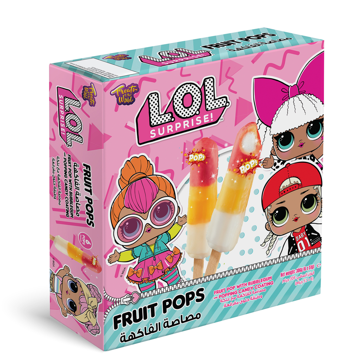 L.O.L. Surprise Fruit Pops with Bubblegum and Popping Candy Coating 6 x 51 g