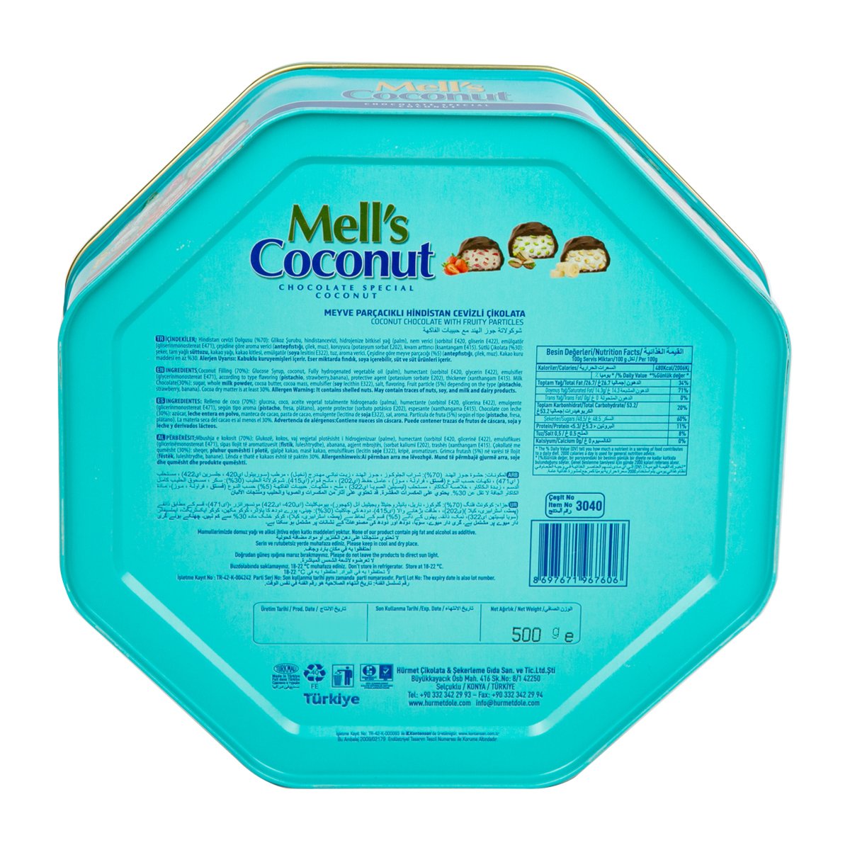 Mell's Coconut Chocolate Tin 500 g