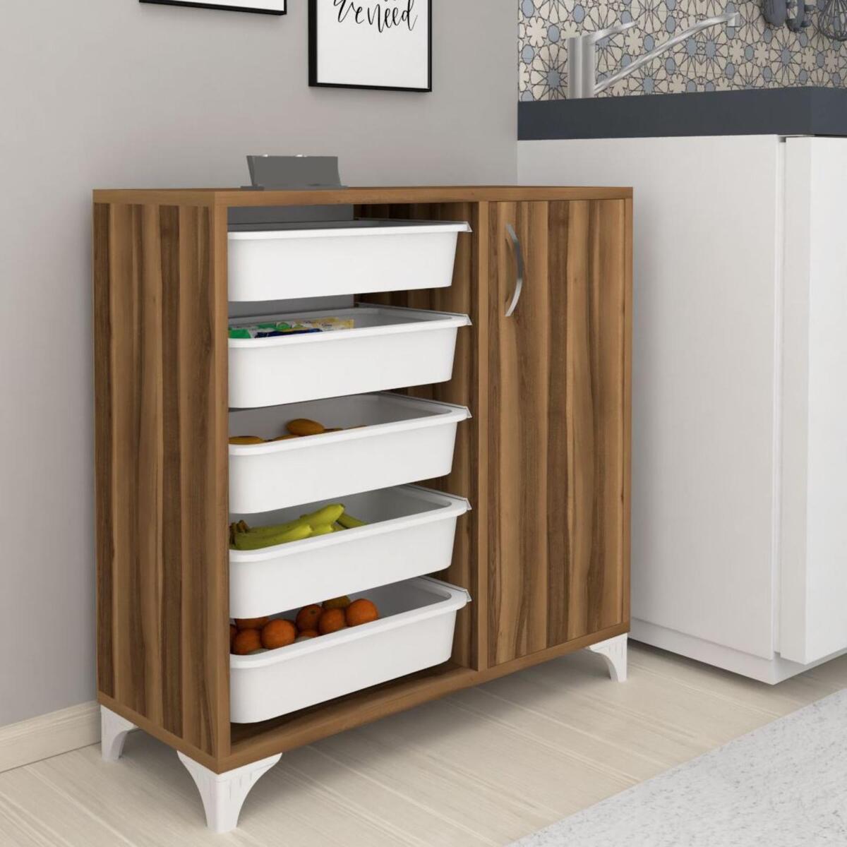 Home Canvas Compo Multifunctional Cabinet (5 Baskets, Walnut) BF00208