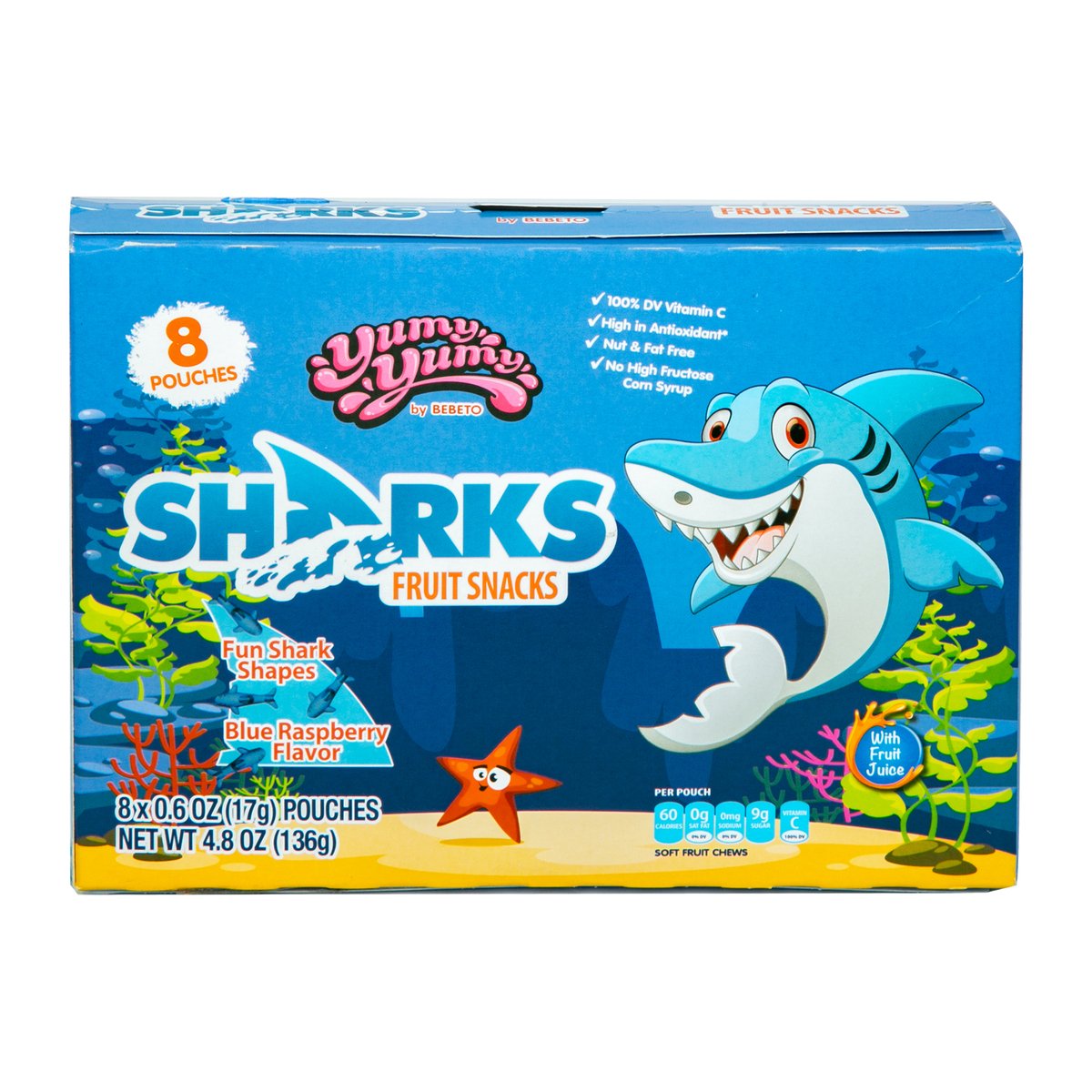 Yummy Yummy Sharks Blue Raspberry Flavor Fruit Snacks 136 g