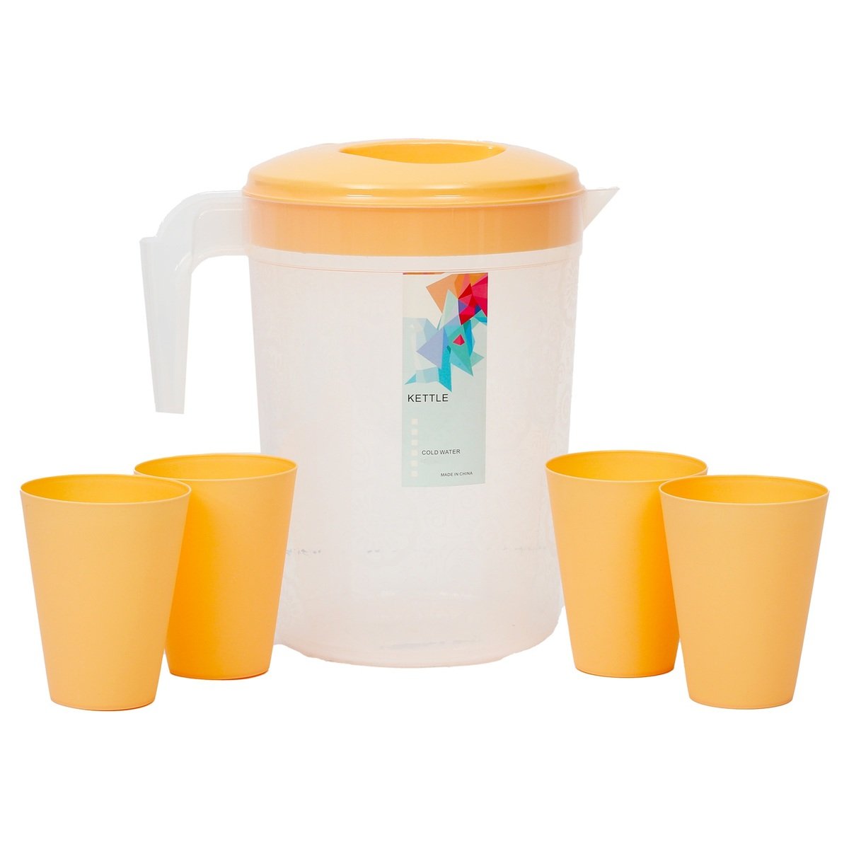 Home Plastic Jug + 4 Glass 6819-1MKT 2.5 Liter Assorted Colors