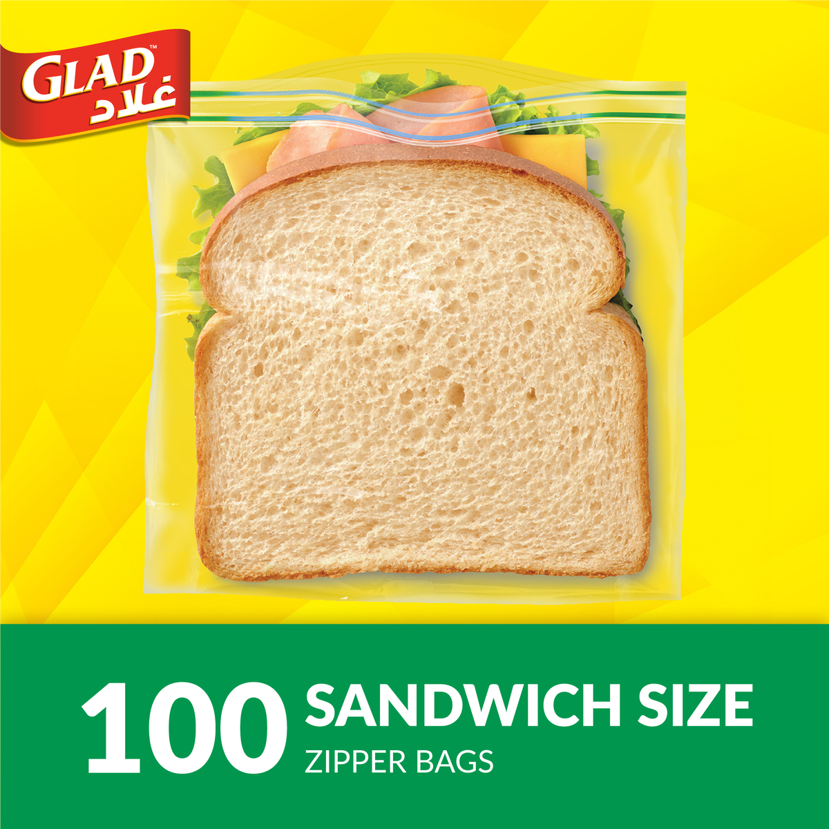 Glad Sandwich Zipper Bags, Size 14.4cm x 16.5cm 100 pcs