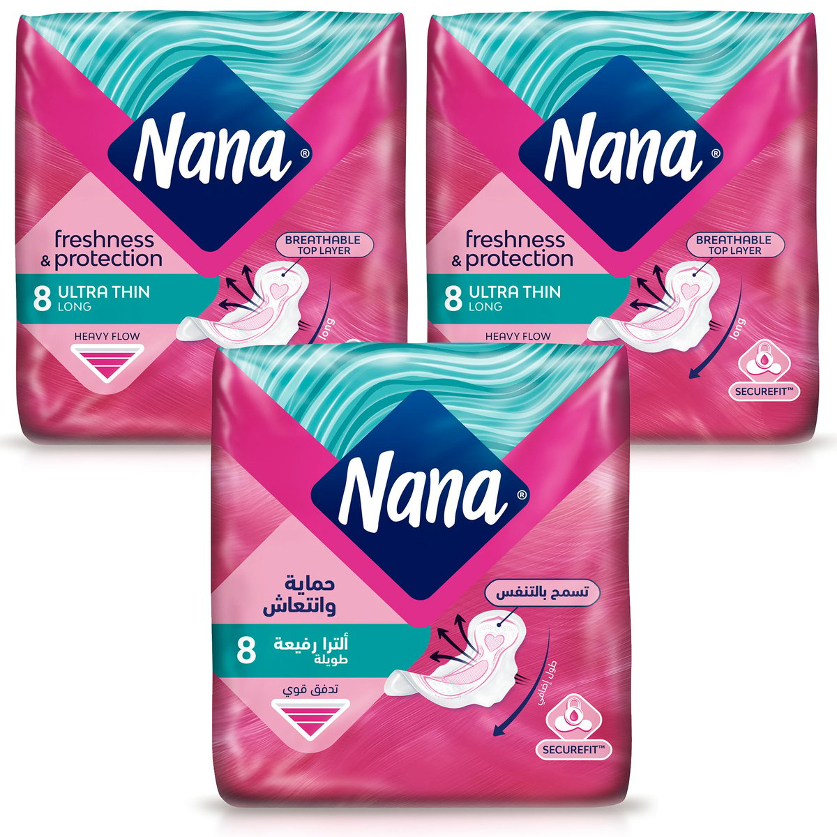 Nana Freshness & Protection Ultra Thin Long For Heavy Flow Sanitary Pads 8 pcs 2+1