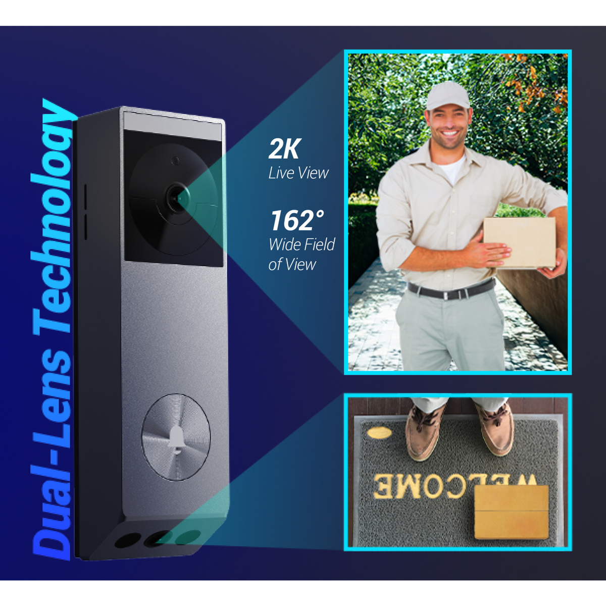 Ezviz EP3X Pro 2K Wireless Dual-lens Smart Video Doorbell With Solar Panel