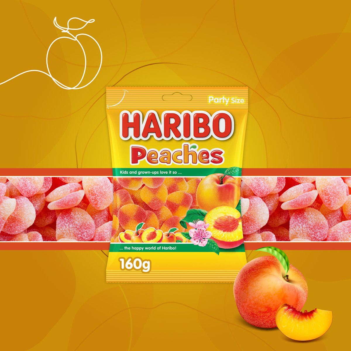 Haribo Peaches Gummy Candy 160 g