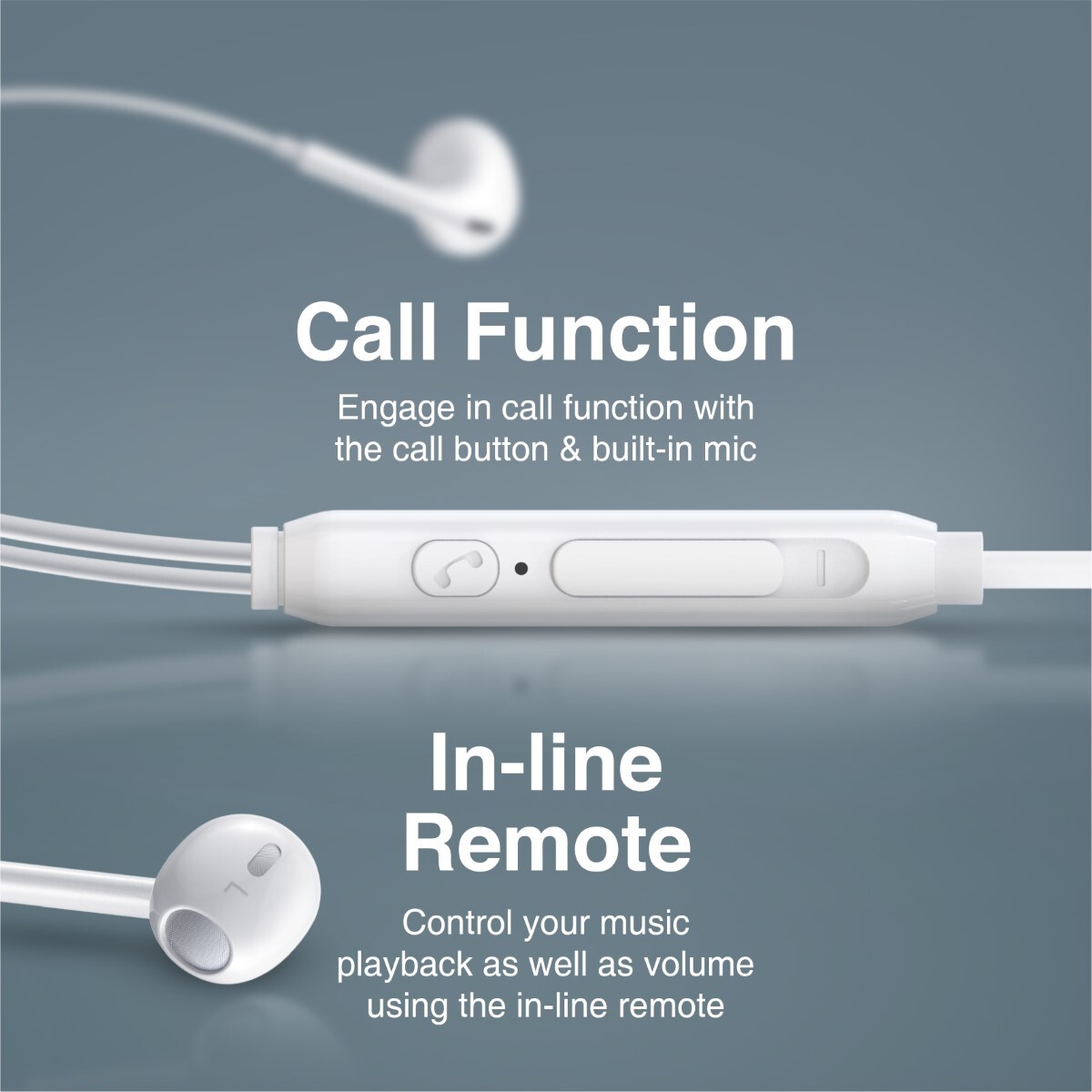 Promate Wired Earphones with Mic, Noise Isolation, Anti-Tangle Cable and Button Control, Phonic, White