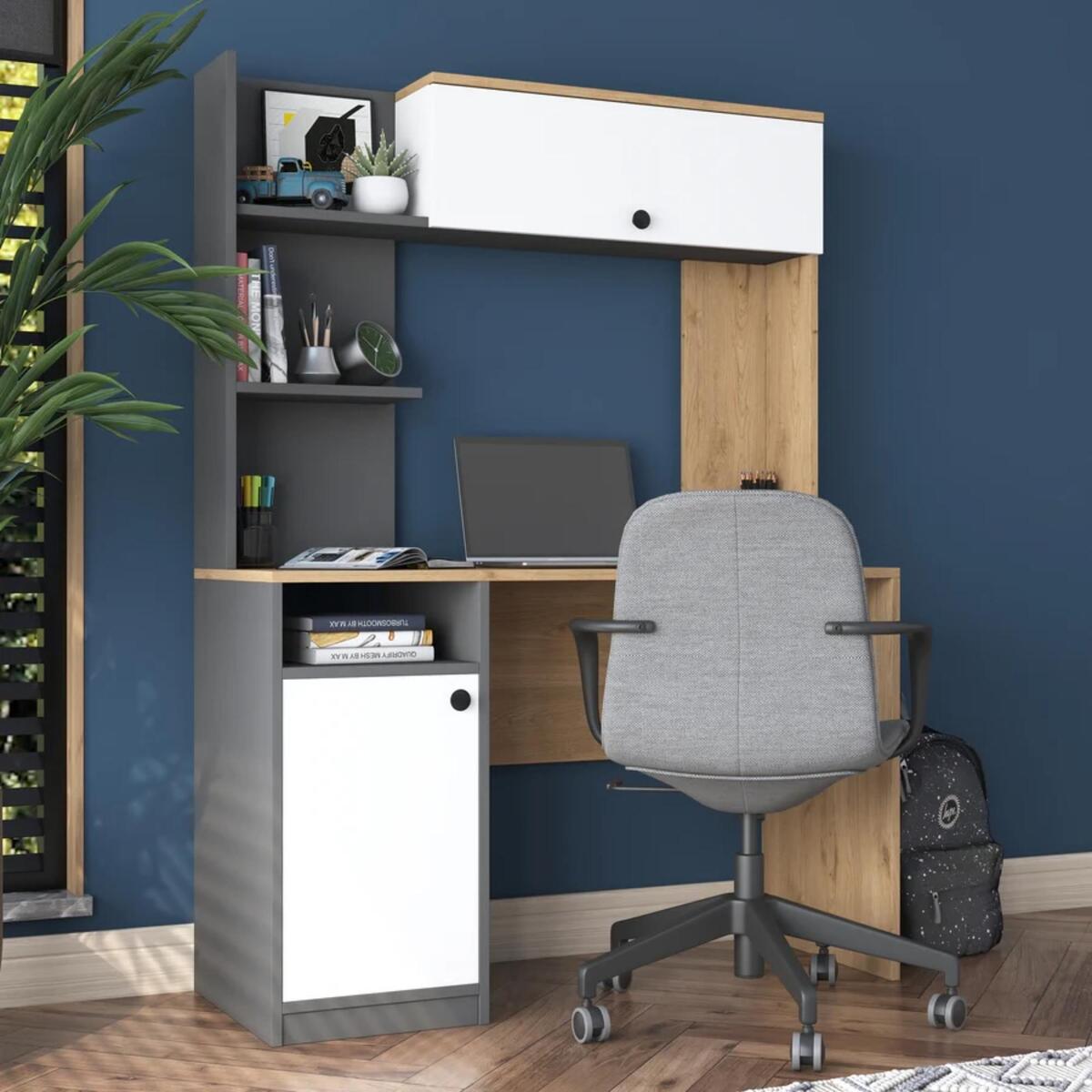 Home Canvas Blend Desk With Hutch Grey & Oak 2584