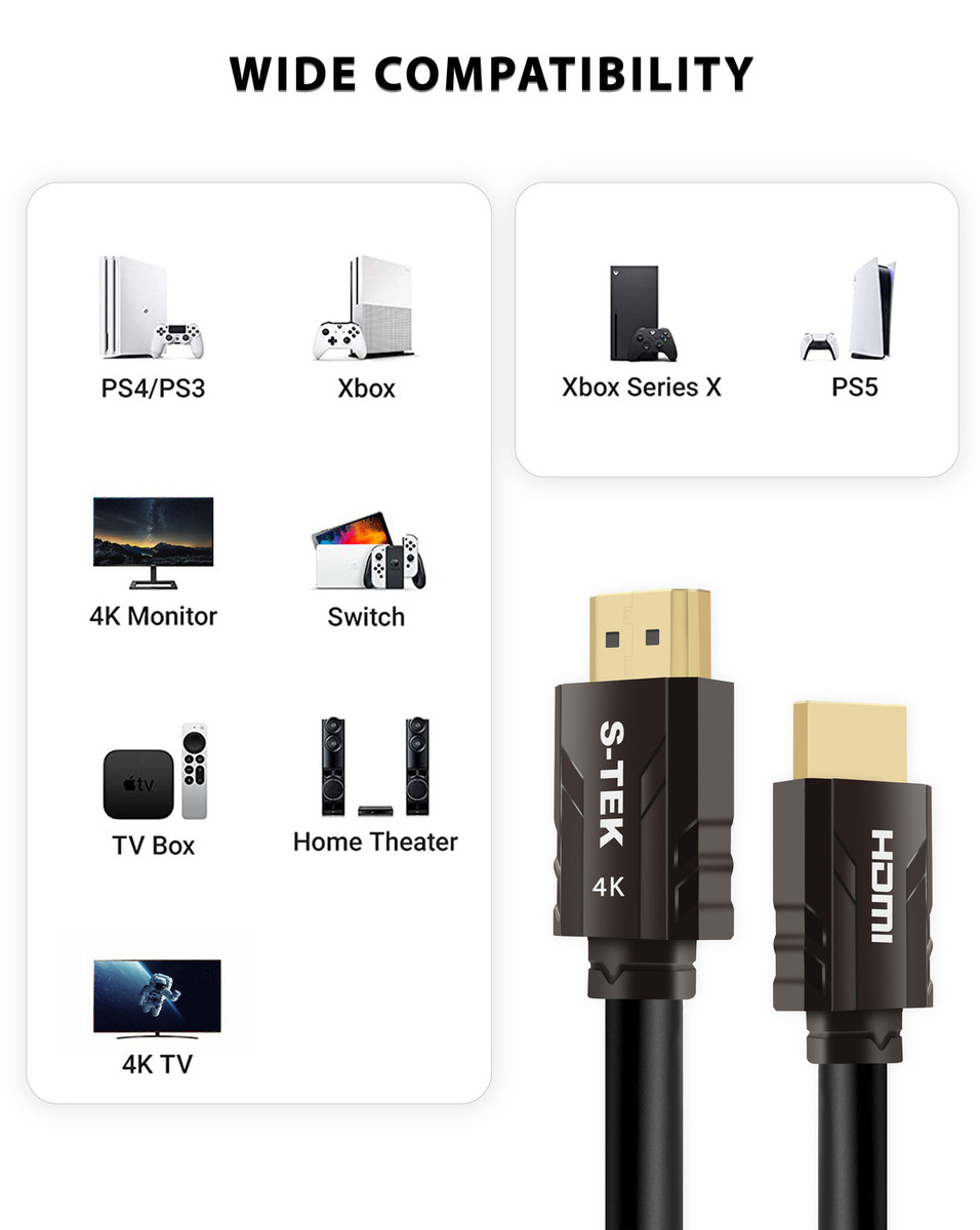 S-TEK HDMI Cable 4K [25M/82Ft] | HDMI 2.0 18Gbps High-Speed 4K@60Hz HDMI to HDMI Video Wire Ultra HD 3D 4K HDMI Cord Compatible with MacBook Pro UHD TV Nintendo Switch Xbox Playstation PS5/4 PC Laptop