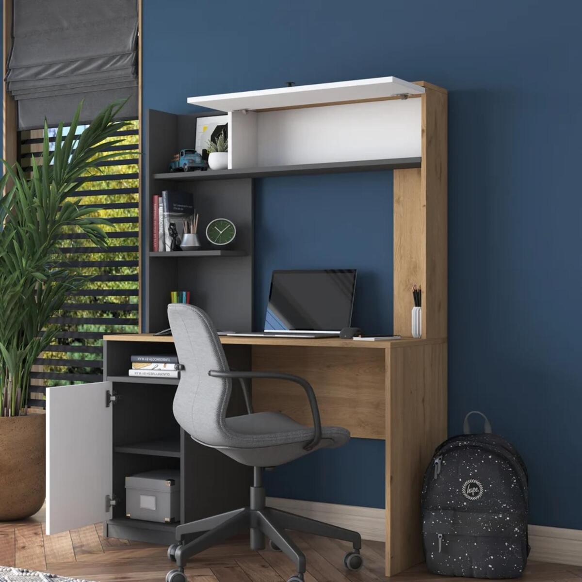 Home Canvas Blend Desk With Hutch Grey & Oak 2584