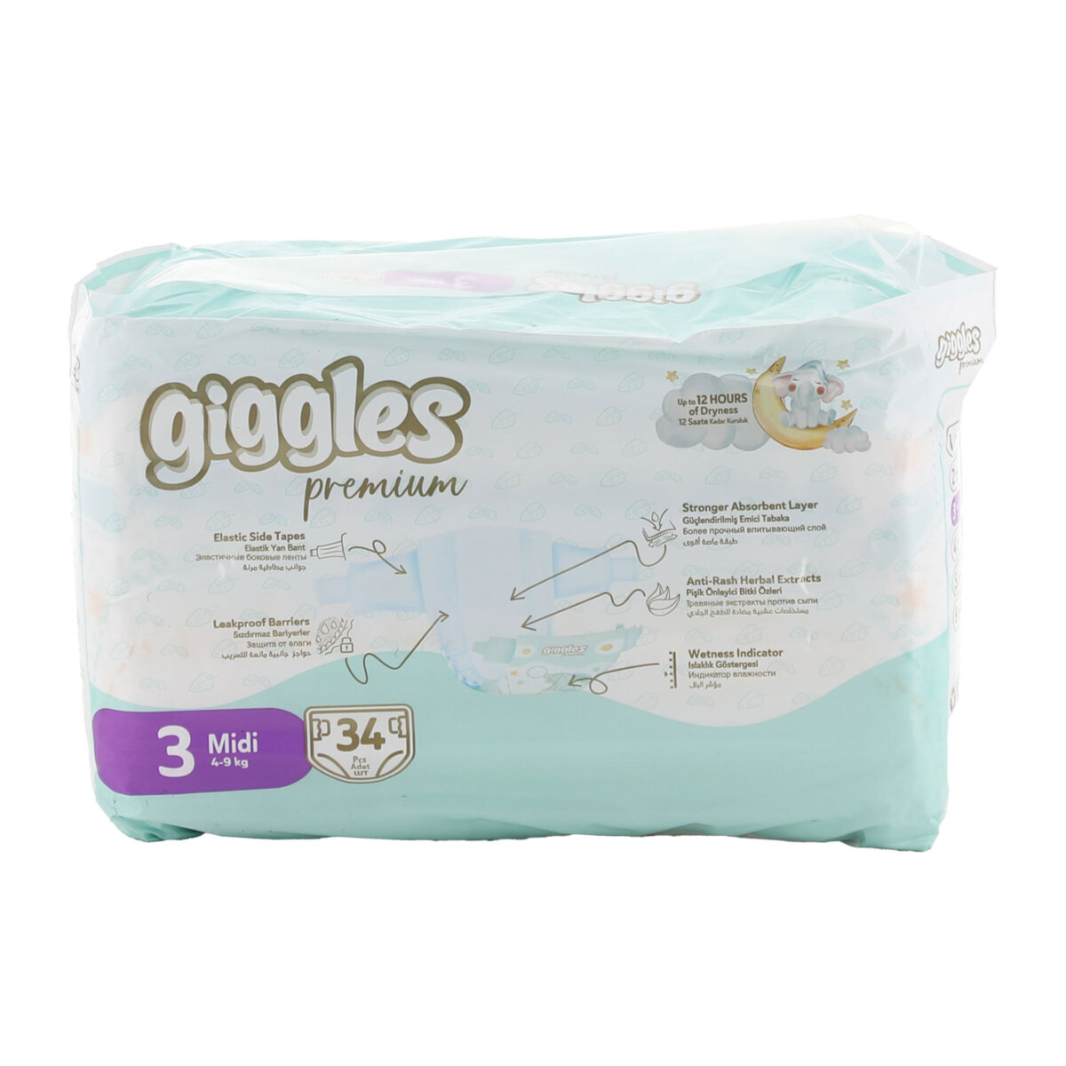 Giggles Premium Baby Diaper Midi Size 3 4-9 kg 34 pcs