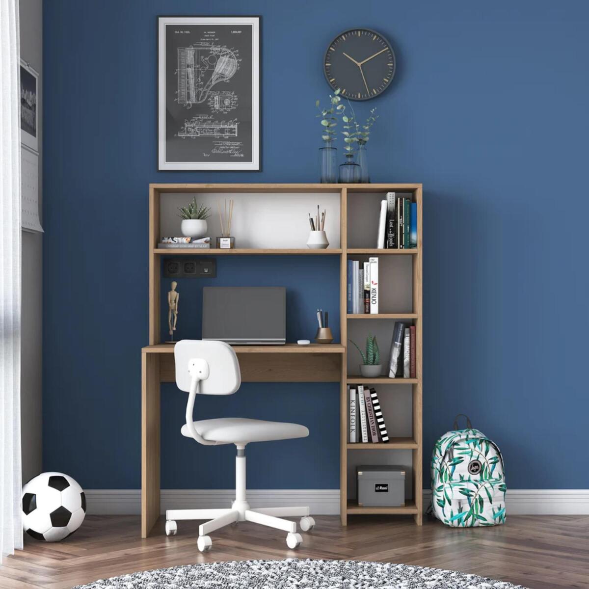 Home Canvas Computer Desk with Bookshelf and Shelves White (Walnut) 2025