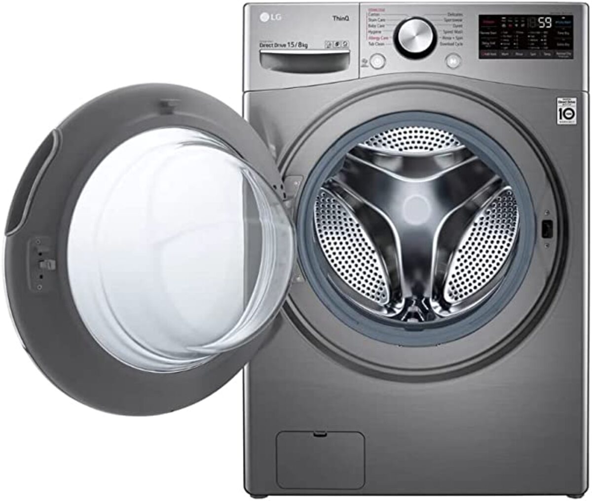 LG 15 Kg Washer & 8 Kg Dryer Front Load, Direct Drive Motor, 1400 Rpm, 12 Programs, International Version, Silver, F0L9DGP2S