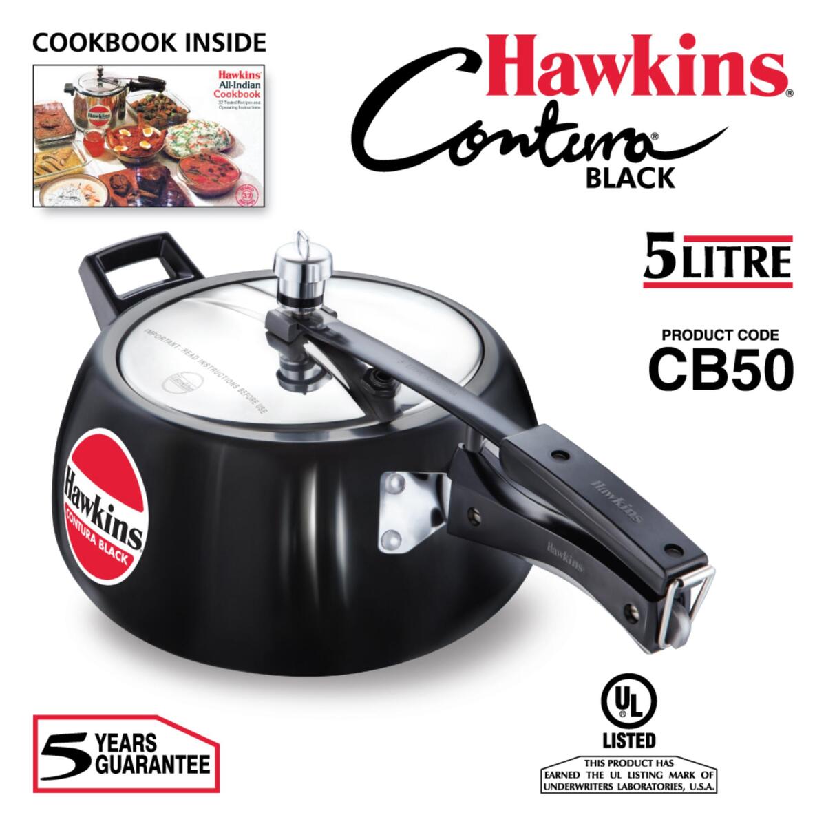 Hawkins Hard Anodised Aluminum Pressure Cooker Contura CB50 5L