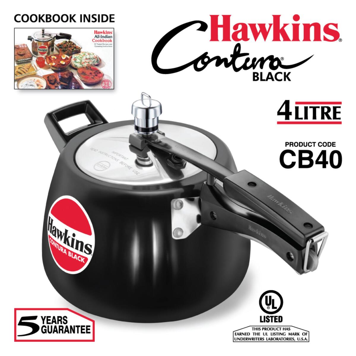 Hawkins Hard Anodised Aluminum Pressure Cooker Contura MB40 4L