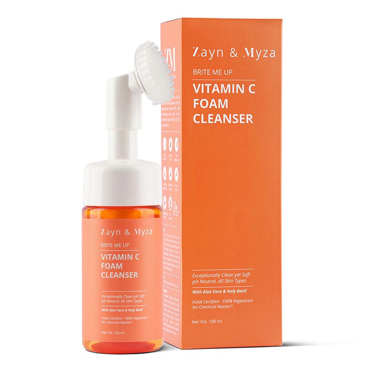 Zayn & Myza Vitamin C Foaming Face Wash with Silicone Cleanser Brush for Glowing Skin, Hyper pigmented & Dull Skin, 100 ml