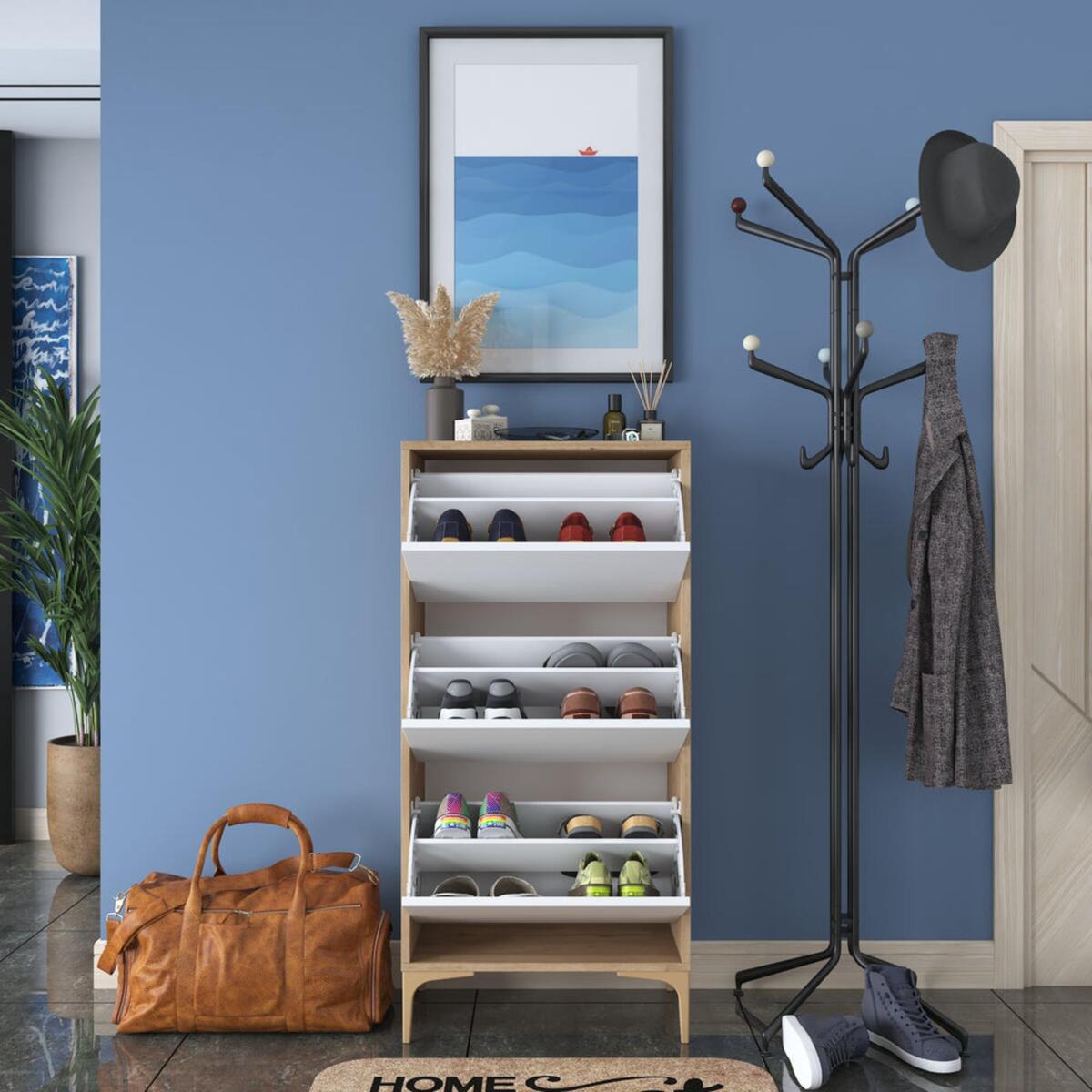 Home Canvas Otto Shoe Cabinet Walnut and White RM2814