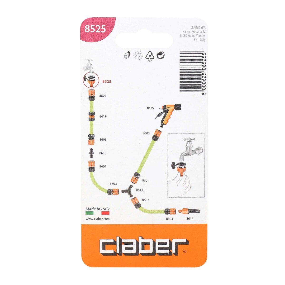 Claber Smooth Tap Connector, Black/Orange, 8525