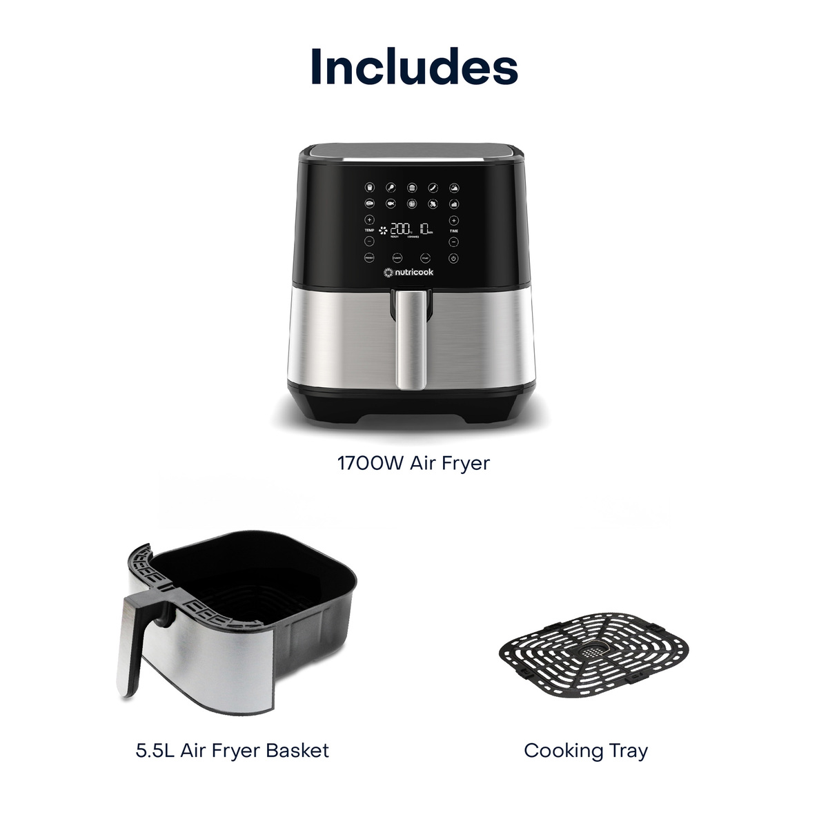 Nutricook Air Fryer Mini 8 Preset Programs with Built-in Preheat Function,  3 L, 1500 W, Black, NC-AF103K Online at Best Price, Health Fryers