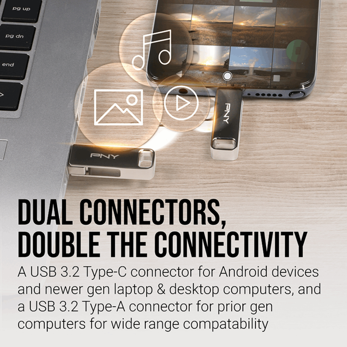 PNY Duo Link USB 3.2 Type-C Dual Flash Drive, 64GB