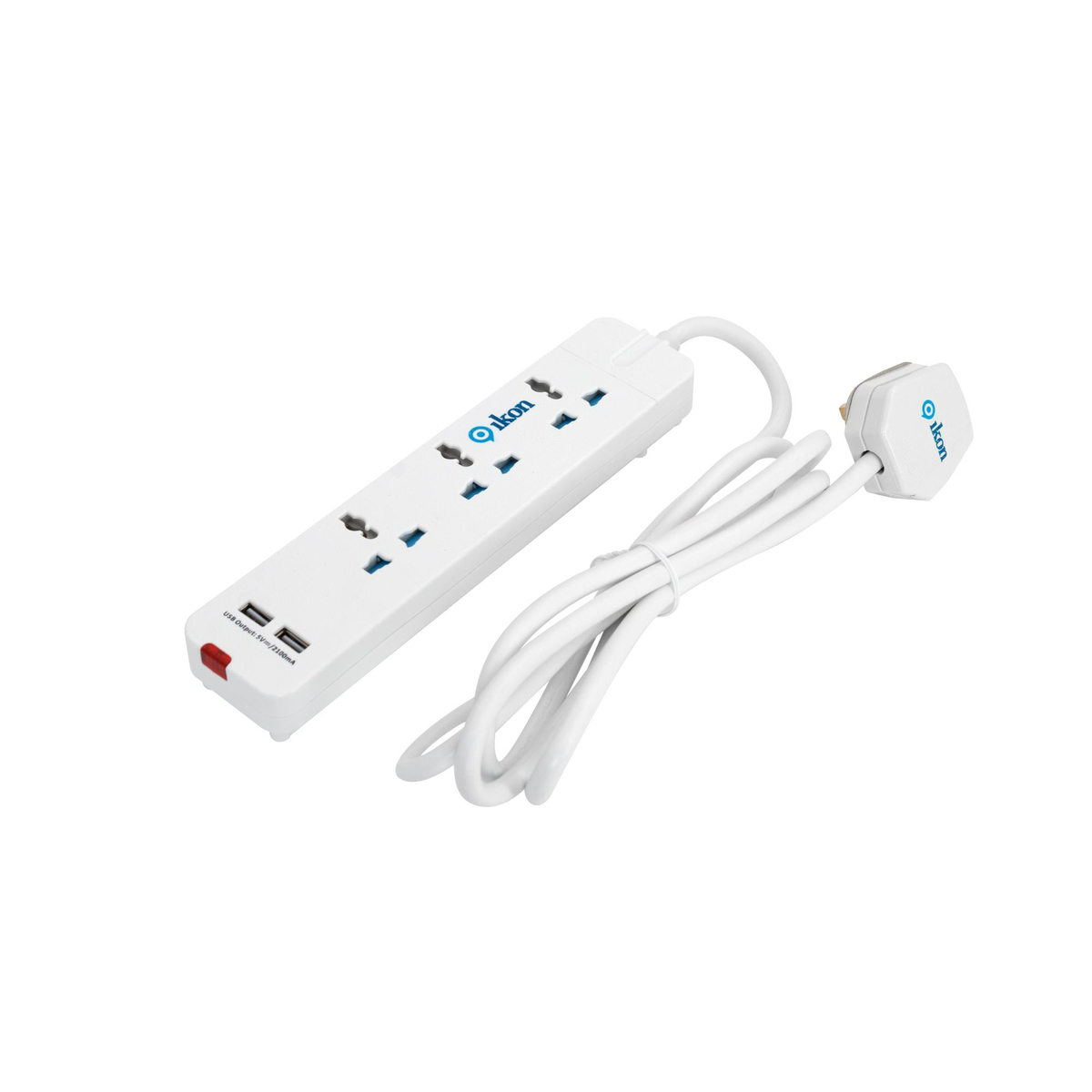 Ikon 3 Way Power Extension Socket with 2 USB-A Ports, 2 Mtr, IK-104U