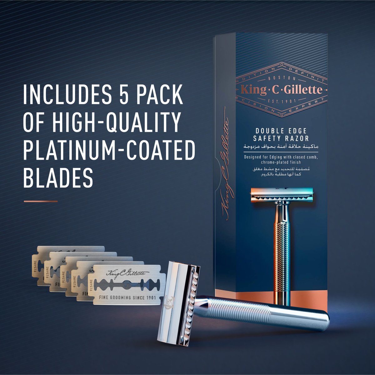 King C. Gillette Men's Double Edge Safety Razor Blades Stainless Steel Platinum Coated 10 pcs